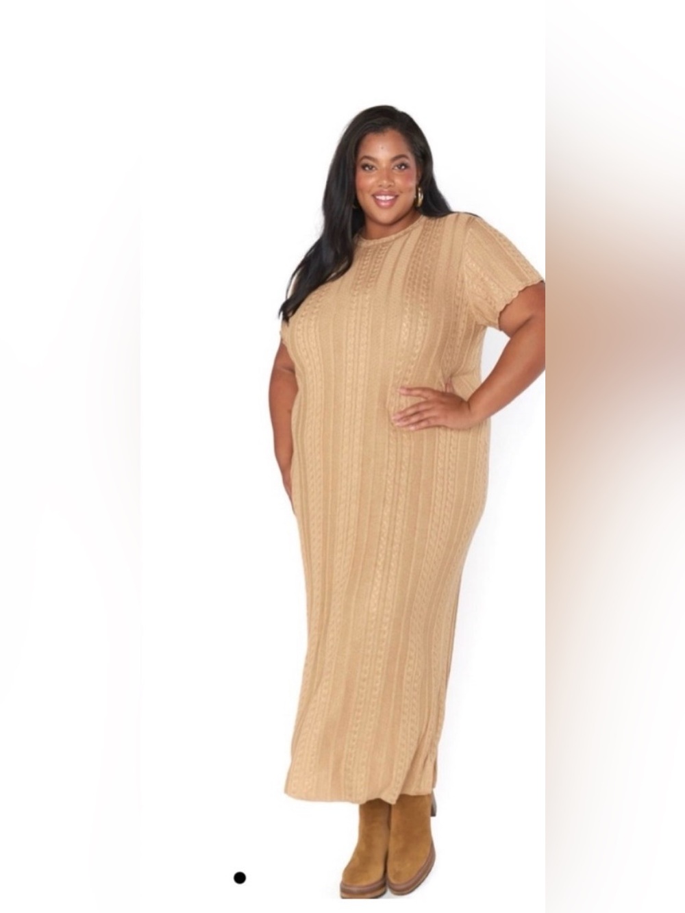 Plus Size Cream Cable-Knit Short Sleeve Maxi Dress Show me Your Mumu NWt